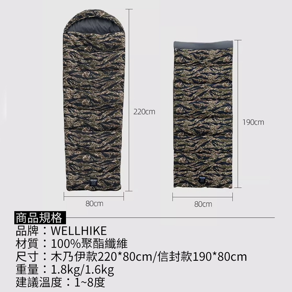 【輕野軍風虎紋🏕 WELLHIKE】睡袋 露營睡袋 羽絨睡袋 睡袋加大 保暖睡袋 雙人睡袋 露營棉被 拼接睡袋 露營-細節圖9