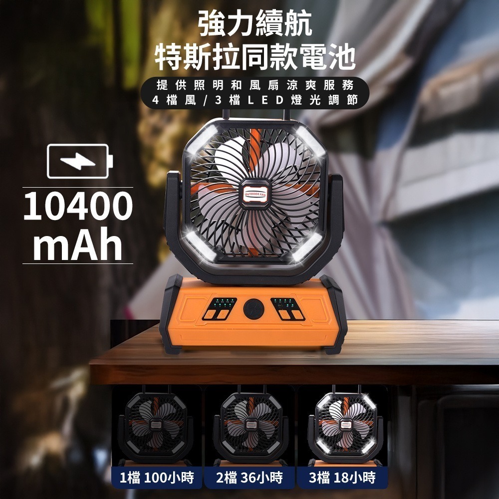 露營風扇 風扇燈 擺頭風扇 風扇 強力風扇 充電風扇 戶外風扇 10400mAh-細節圖4