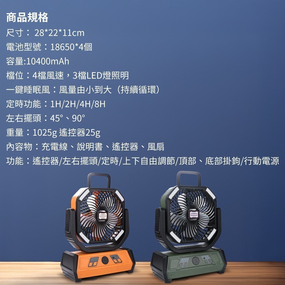露營風扇 風扇燈 擺頭風扇 風扇 強力風扇 充電風扇 戶外風扇 10400mAh-細節圖10