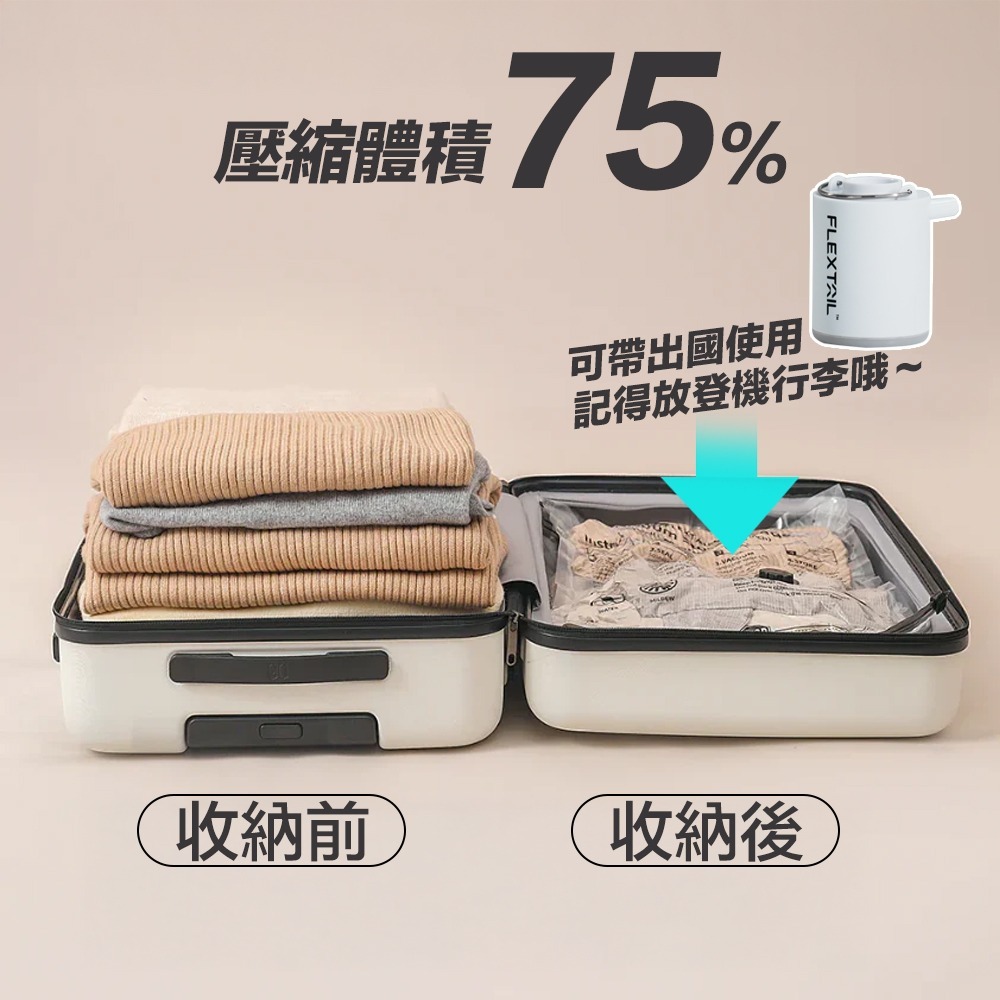 【7-ELEVEN門市團購】FLEXTAIL 露營燈幫浦真空袋套組 真空抽氣套裝 充氣泵 真空壓縮袋-細節圖3