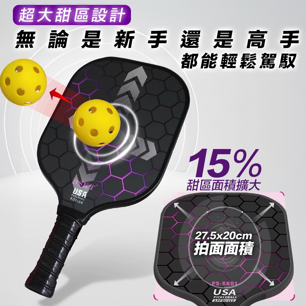匹克球拍【夜電蜂巢⚡️雙拍送匹克球】 匹克球 玻璃纖維球拍 pickleball 匹克球拍組 皮克球拍 皮克球-細節圖3