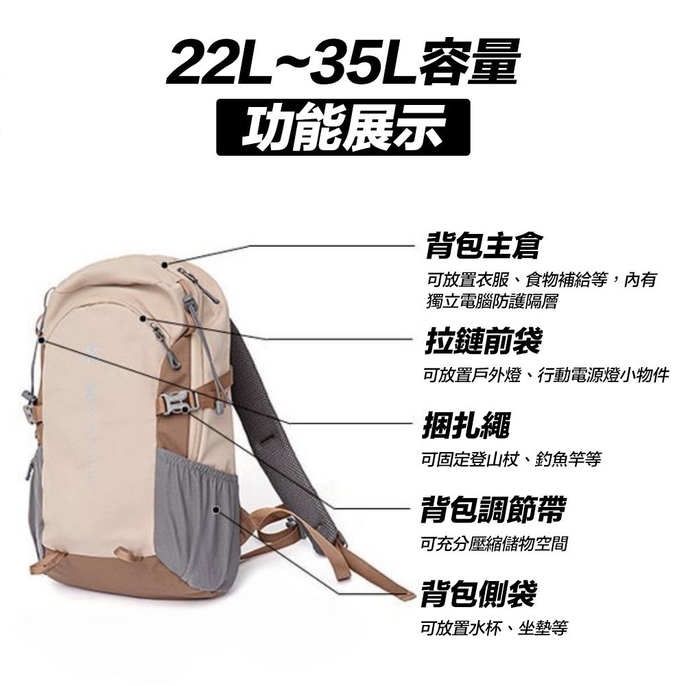 【限時購】登山背包 登山包 22L~35L 後背包 雙肩包 旅行背包 運動背包 登山包女-細節圖3
