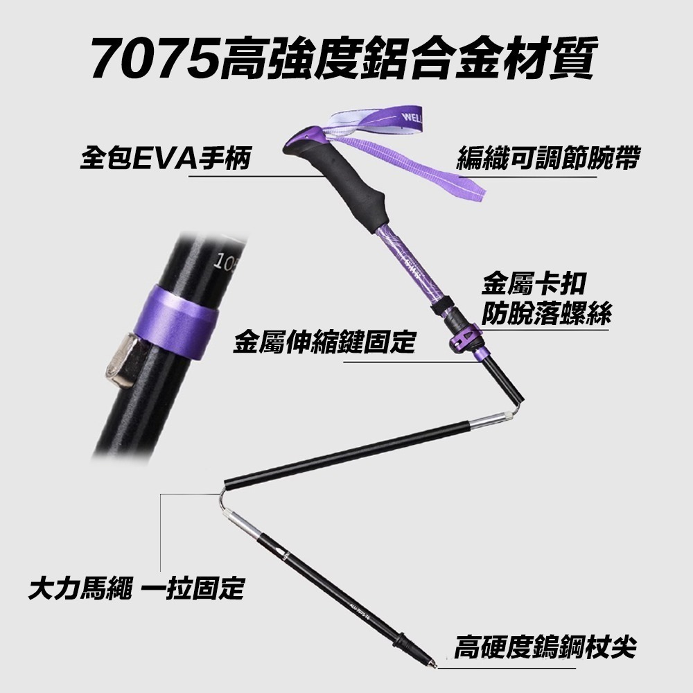 【限時購】登山杖 雲馳折疊登山杖 折疊登山杖 鋁合金登山杖 7075-T6 輕量登山杖 健走杖 手杖 登山用品-細節圖3
