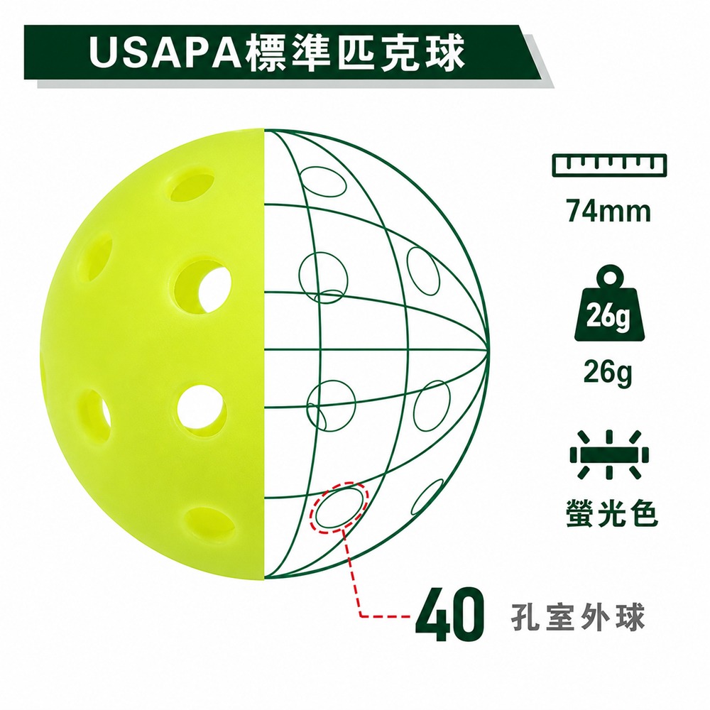 發光匹克球 螢光匹克球 夜光匹克球 匹克球 皮克球 pickleball 40孔匹克球 室外匹克球-細節圖4