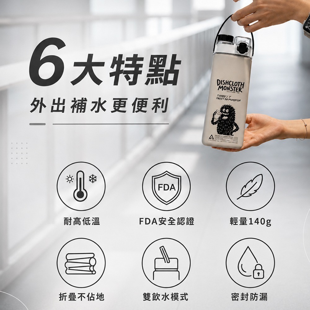 【限時購】Angle捲捲水壺600ml 折疊水壺 運動水壺 軟式水壺 健身水壺 登山水壺 可捲式水壺-細節圖3
