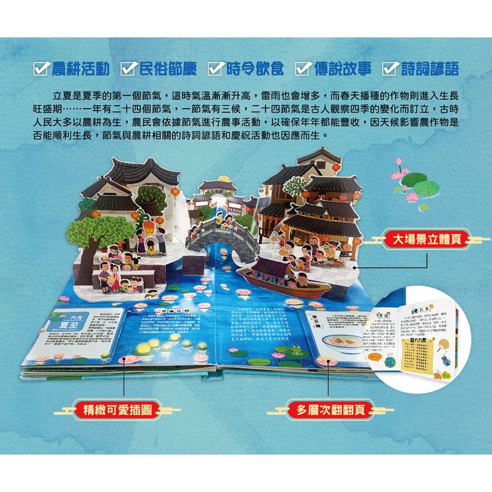 ✨現貨✨《幼福》我們的二十四節氣【夏耘】：立夏、小滿、芒種、夏至、小暑、大暑（立體書．有聲故事．操作遊戲書）-細節圖3