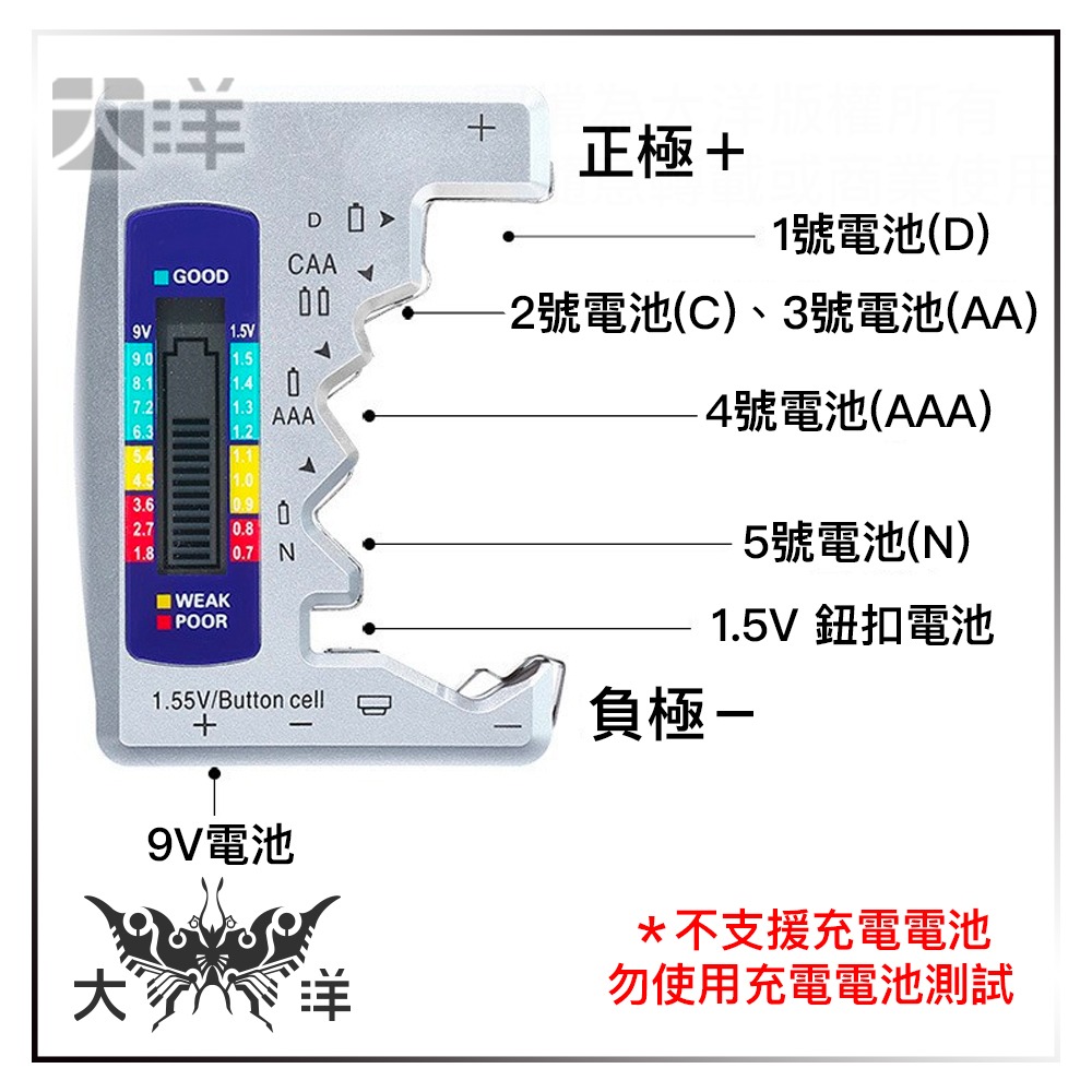 電池測試器 電池電量測試器 LCD BT-886 BATTERY TESTER 1601 (不挑色) 大洋國際電子-細節圖3