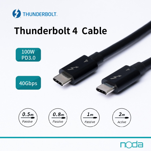 noda Thunderbolt 4 Cable Type-C 傳輸線 40Gbps 支援 UBS4 TB3 三年保固