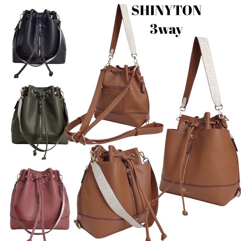 ￼（現貨6色）🎀SHINYTON 3way側背水桶包🎀側背包、斜背包、肩背包、後背包包、水桶包、托特包-細節圖2