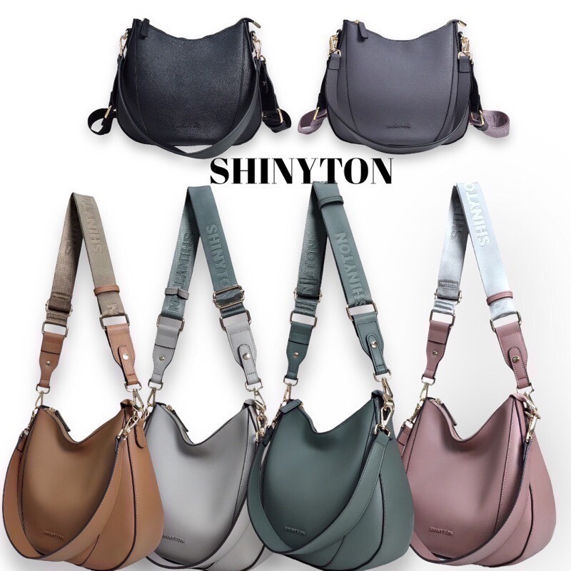 ￼(現貨6色）🎀SHINYTON 復古半月側背包🎀側背包、斜背包、手提包、肩背包、半月包、附織帶包、水桶包、托特包-細節圖2