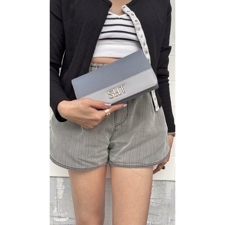 ￼（現貨7色）🎀SHINYTON 防刮十字紋大Logo撞色大長夾🎀長夾包、卡片包、零錢包、翻蓋長夾、手機包、多層包-細節圖2