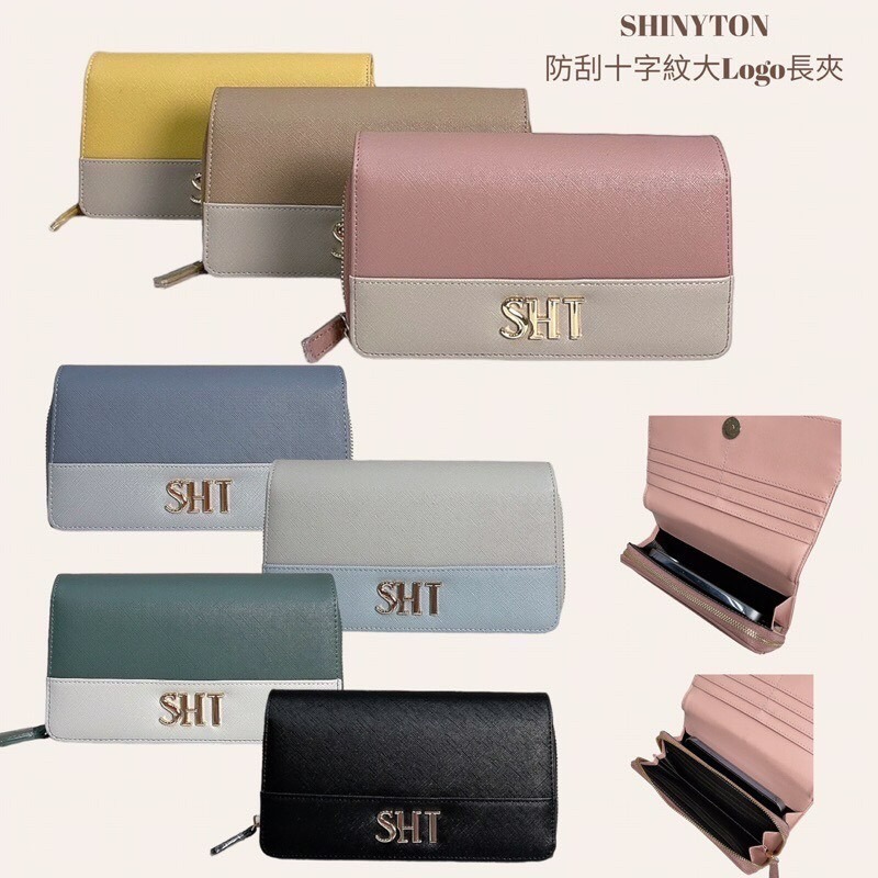 ￼（現貨7色）🎀SHINYTON 防刮十字紋大Logo撞色大長夾🎀長夾包、卡片包、零錢包、翻蓋長夾、手機包、多層包-細節圖3
