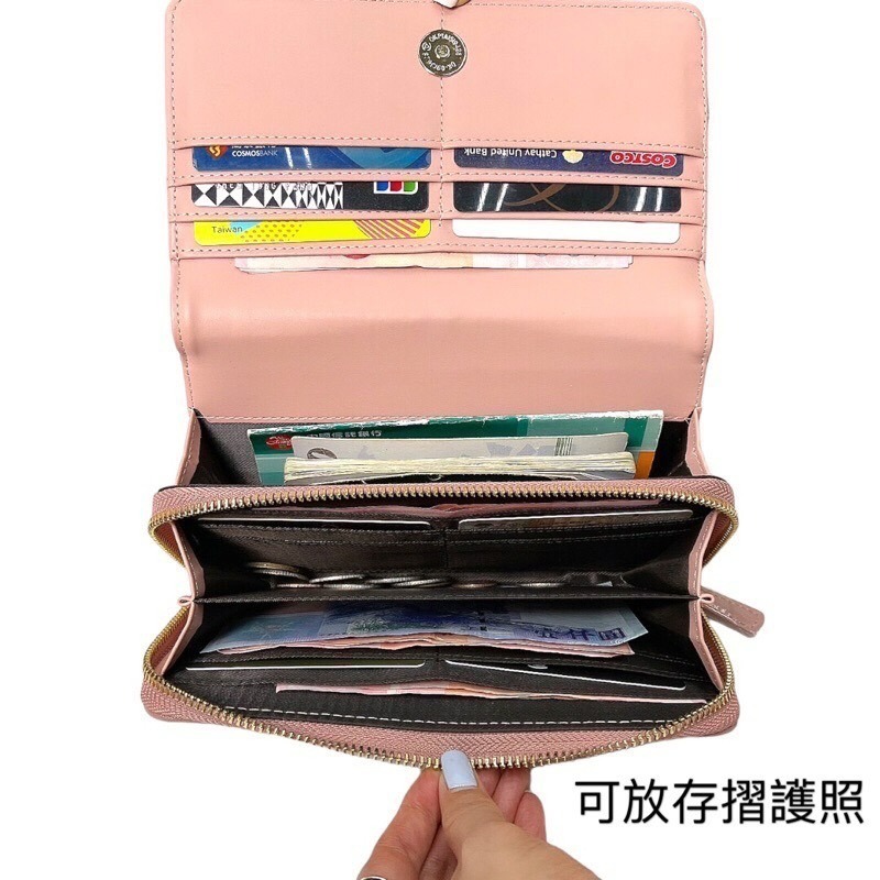 ￼（現貨7色）🎀SHINYTON 防刮十字紋大Logo撞色大長夾🎀長夾包、卡片包、零錢包、翻蓋長夾、手機包、多層包-細節圖5