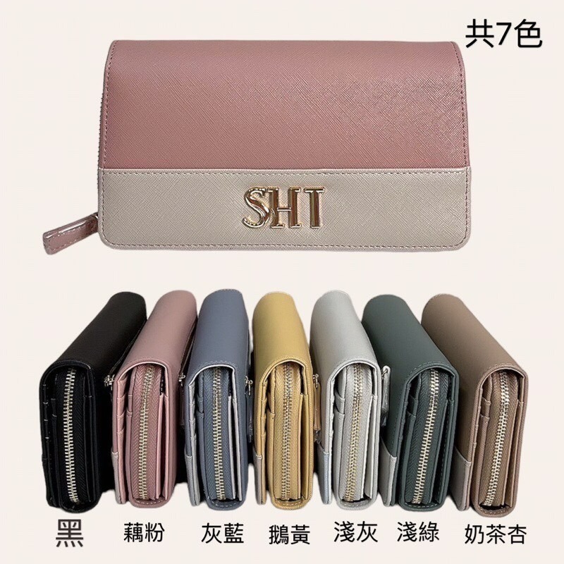 ￼（現貨7色）🎀SHINYTON 防刮十字紋大Logo撞色大長夾🎀長夾包、卡片包、零錢包、翻蓋長夾、手機包、多層包-細節圖8