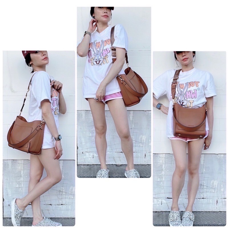 ￼現貨（6色）🎀SHINYTON 復古內三層兩用水桶包🎀斜背包、側背包、肩背包、手提包、多層包、水桶包-細節圖4