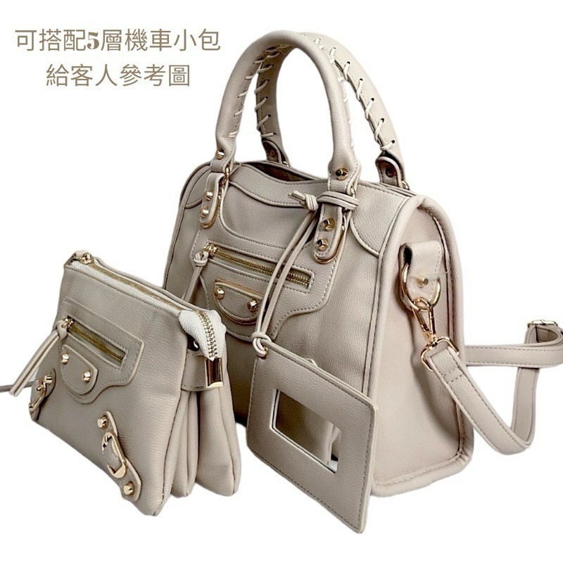 ￼（現貨5色）🎀韓版金釦中機附鏡子🎀機車包、手提包、肩背包、側背包、托特包、波士頓包、斜背包-細節圖8
