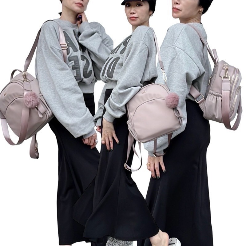 ￼現貨（4色）🎀SHINYTON厚磅尼龍三層兩用附毛球後背包🎀肩背包、側背包、後背包、雙肩後背包、多層包、中型後背包-細節圖8