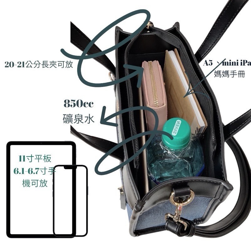 ￼現貨（6色）🎀SHINYTON仿丹寧（皮料）托特包🎀側背包、斜背包、手提包、肩背包、水桶包、托特包、方包-細節圖5