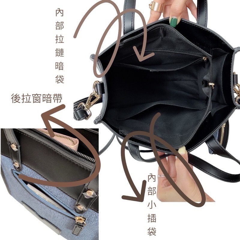 ￼現貨（6色）🎀SHINYTON仿丹寧（皮料）托特包🎀側背包、斜背包、手提包、肩背包、水桶包、托特包、方包-細節圖4