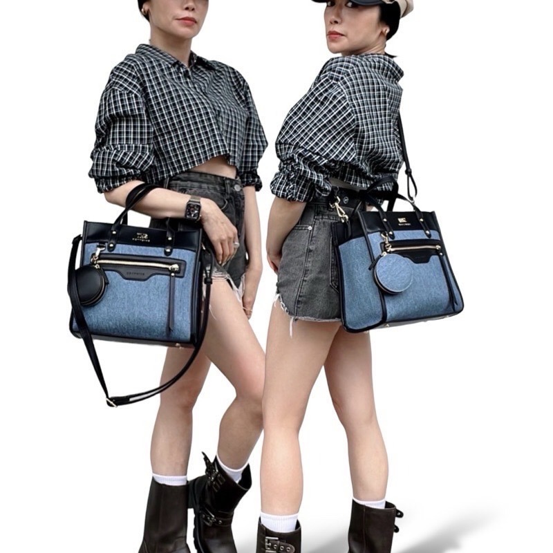 ￼現貨（6色）🎀SHINYTON仿丹寧（皮料）托特包🎀側背包、斜背包、手提包、肩背包、水桶包、托特包、方包-細節圖7