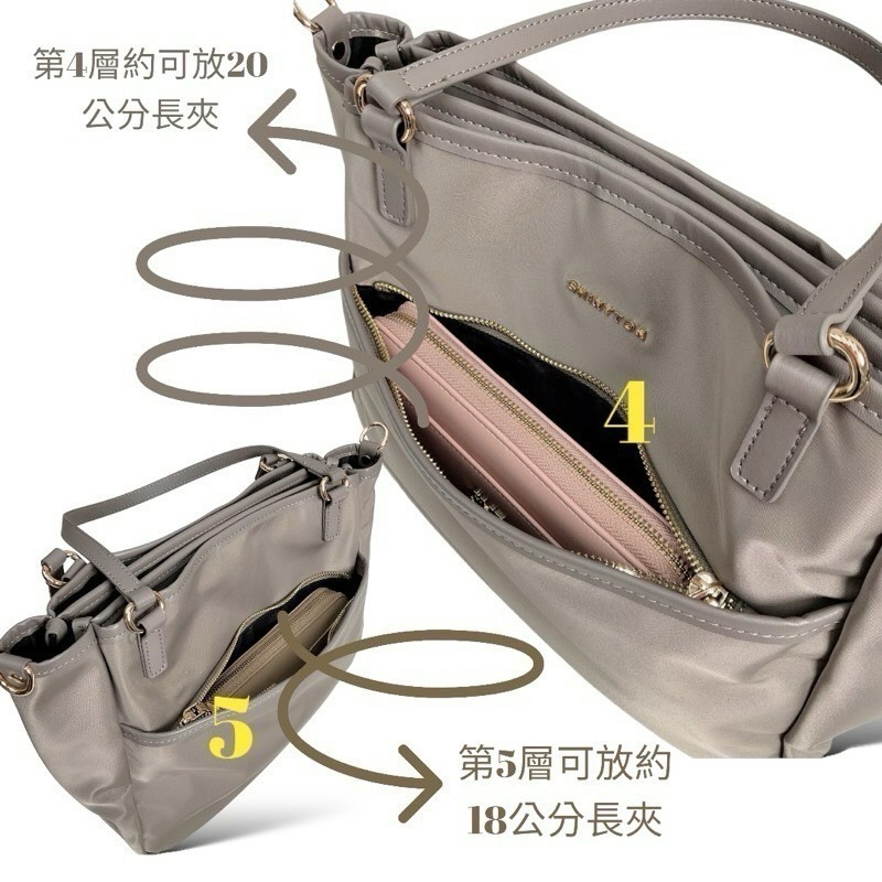 ￼現貨（4色）🎀SHINYTON厚磅尼龍中型5層大方包🎀側背包、肩背包、斜背包、多層包、大方包、托特包-細節圖5