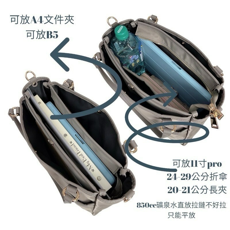 ￼現貨（4色）🎀SHINYTON厚磅尼龍中型5層大方包🎀側背包、肩背包、斜背包、多層包、大方包、托特包-細節圖7