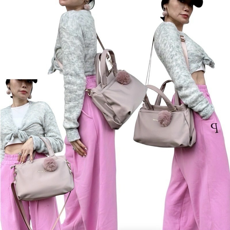 ￼現貨（4色）🎀SHINYTON厚磅尼龍附毛球泡泡托特包🎀側背包、斜背包、手提包、肩背包、托特包、多層包、方包-細節圖7