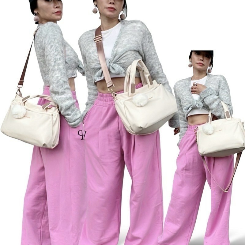 ￼現貨（4色）🎀SHINYTON厚磅尼龍附毛球泡泡托特包🎀側背包、斜背包、手提包、肩背包、托特包、多層包、方包-細節圖8