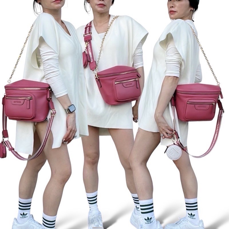 ￼現貨（5色）🎀SHINYTON仿牛皮相機型胸包🎀斜背包、側背包、肩背包、鏈條包、中型胸包、相機包、中型小型方包-細節圖8