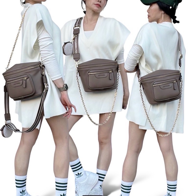 ￼現貨（5色）🎀SHINYTON仿牛皮相機型胸包🎀斜背包、側背包、肩背包、鏈條包、中型胸包、相機包、中型小型方包-細節圖9