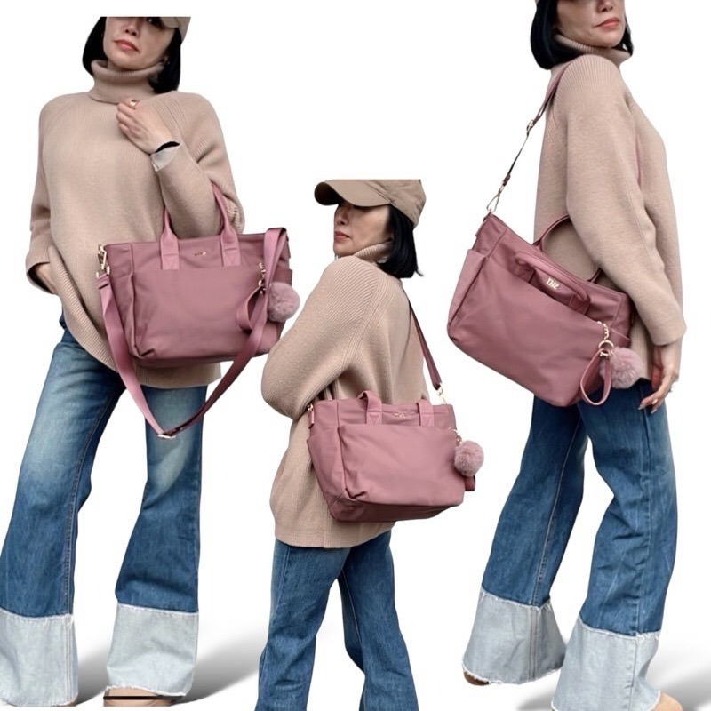 ￼（現貨5色）🎀SHINYTON大款中型船型托特包附毛球🎀肩背包、側背包、手提包、托特包、多夾層包、斜背包、大方包-細節圖8