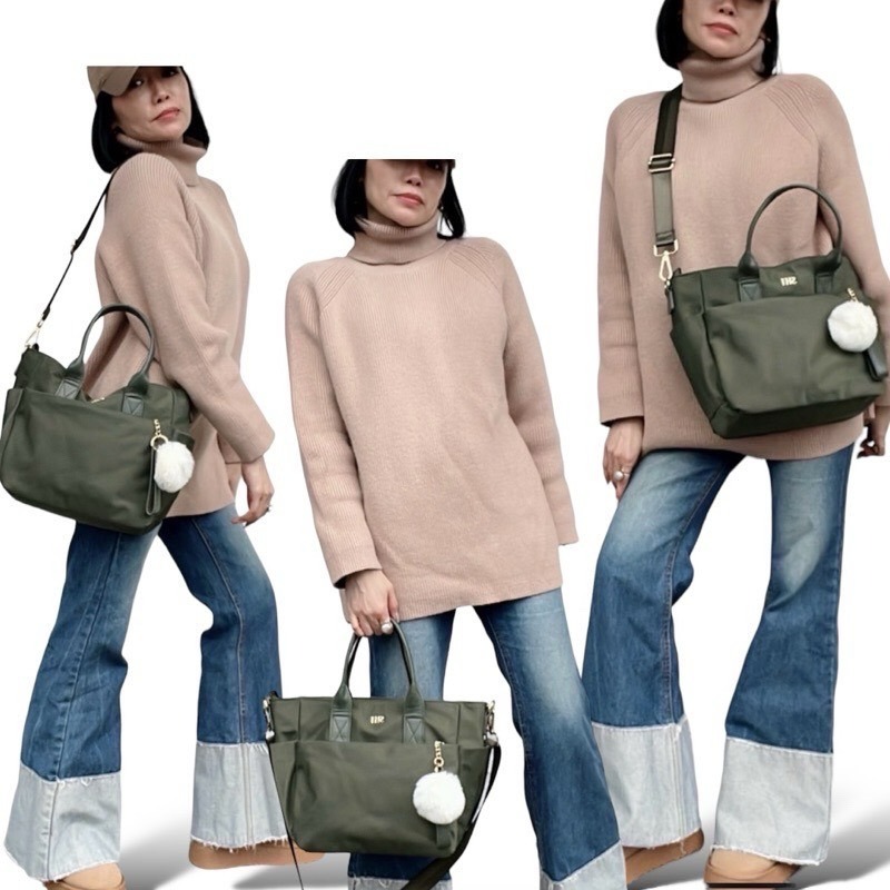 ￼（現貨5色）🎀SHINYTON大款中型船型托特包附毛球🎀肩背包、側背包、手提包、托特包、多夾層包、斜背包、大方包-細節圖9