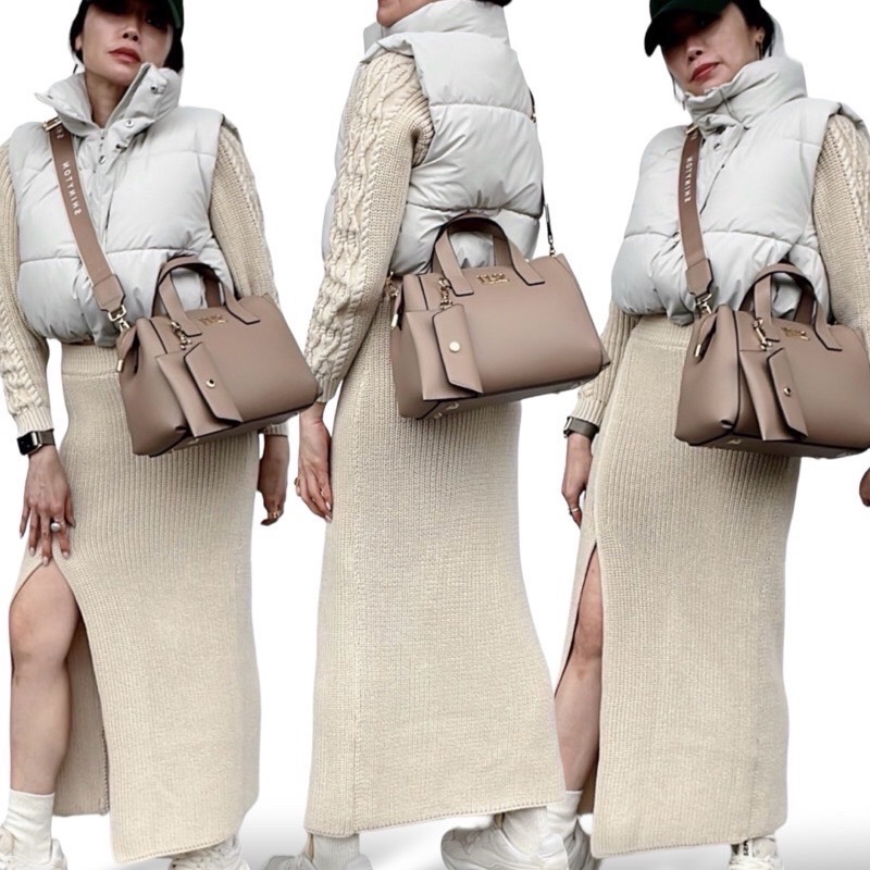 ￼(現貨4色）🎀SHINYTON 仿牛皮紋內三層托特包附卡包🎀托特包、手提包、側背包、肩背包、零錢包、、波士頓包、斜背包-細節圖10