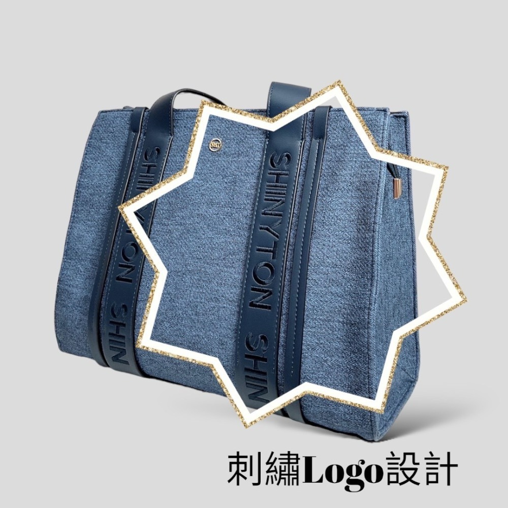 ￼現貨（5色）🎀SHINYTON仿丹寧仿帆布大托特包🎀肩背包、斜背包、側背包、大方包、大托特包-細節圖4