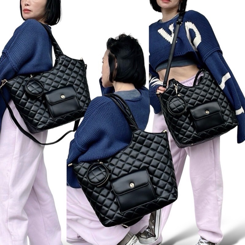 ￼現貨（3色）🎀SHINYTON小香菱格大方包🎀肩背包、側背包、斜背包、大方包、大托特包、菱格包、附零錢包、水桶包-細節圖7