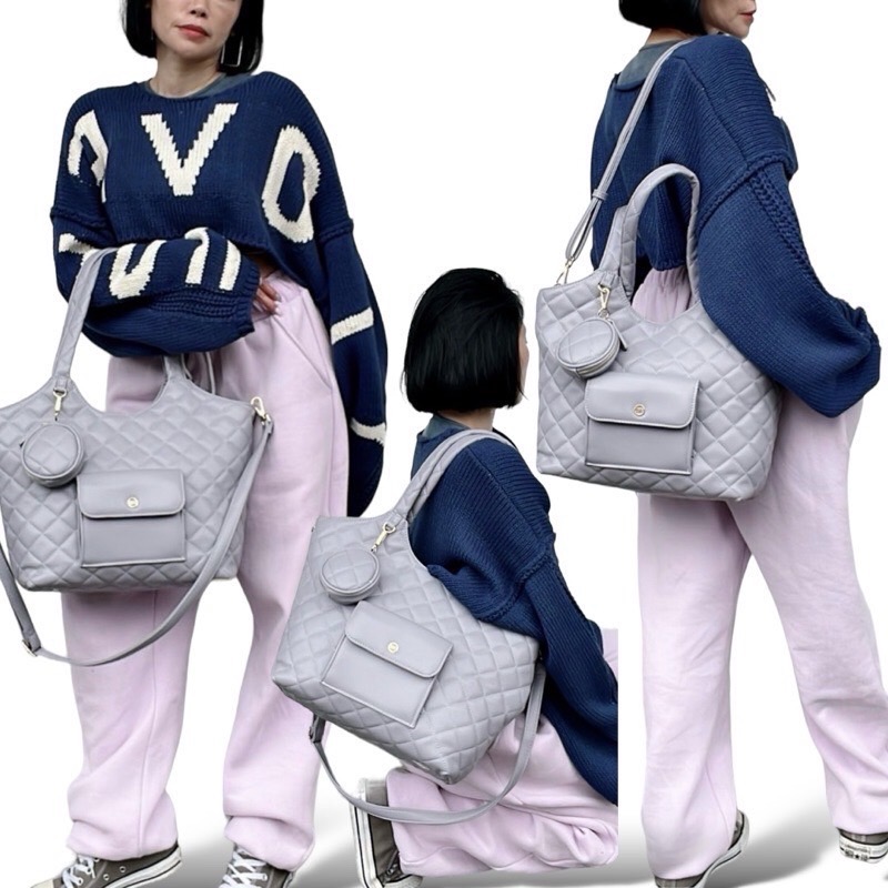 ￼現貨（3色）🎀SHINYTON小香菱格大方包🎀肩背包、側背包、斜背包、大方包、大托特包、菱格包、附零錢包、水桶包-細節圖8