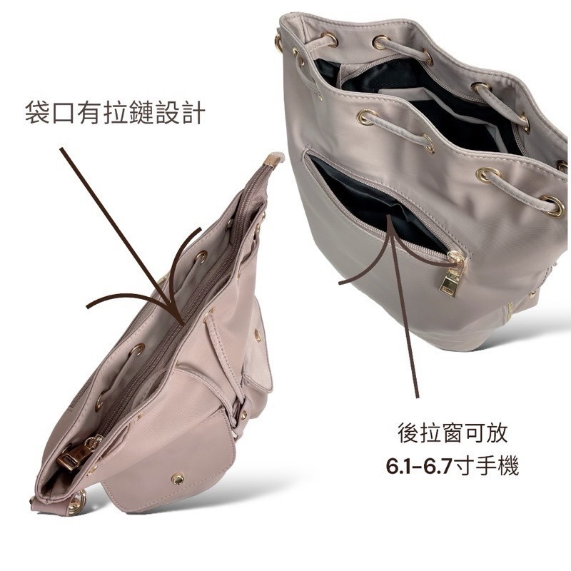 ￼現貨（5色）🎀SHINYTON 厚磅尼龍雙口袋2way水桶包🎀側背包、斜背包、肩背包、水桶包、多口袋包、手提包-細節圖4