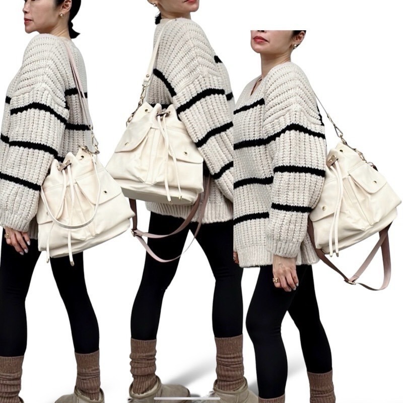 ￼現貨（5色）🎀SHINYTON 厚磅尼龍雙口袋2way水桶包🎀側背包、斜背包、肩背包、水桶包、多口袋包、手提包-細節圖8