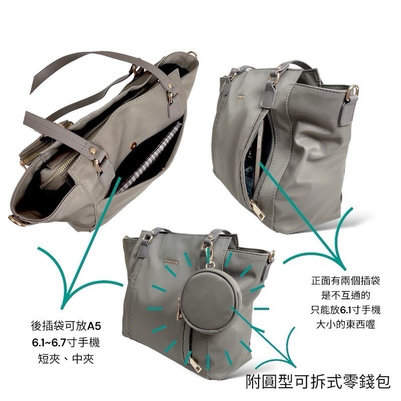 ￼現貨（4色）🎀SHINYTON厚磅尼龍內三層大方包🎀肩背包、側背包、斜背包、大方包、托特包、附零錢-細節圖4