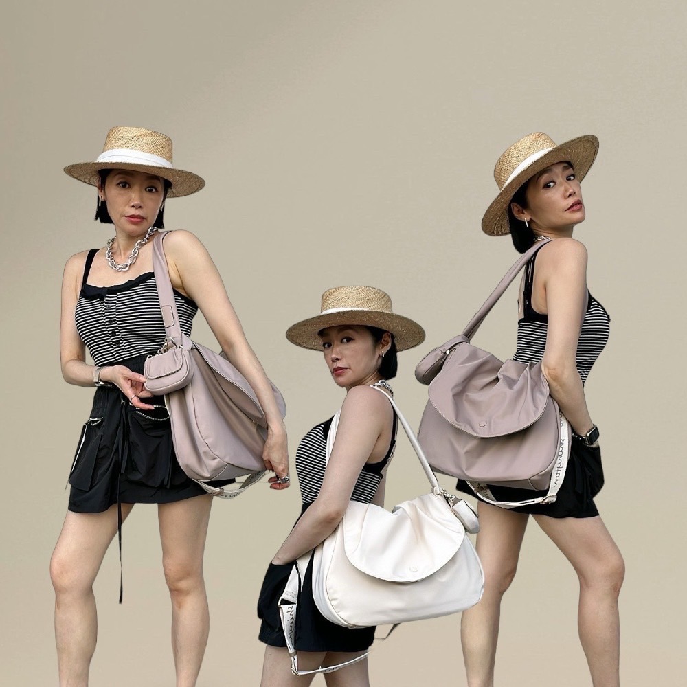 ￼現貨（4色）🎀SHINYTON (大款）厚磅尼龍雲朵半月泡泡包🎀肩背包、側背包、斜背包、半月包、大方包、托特包、-細節圖8