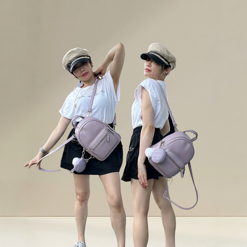 現貨（5色）🎀SHINYTON 仿牛皮紋3way小可愛後背包🎀肩背包、側背包、斜背包、後背包、小後背包-細節圖8