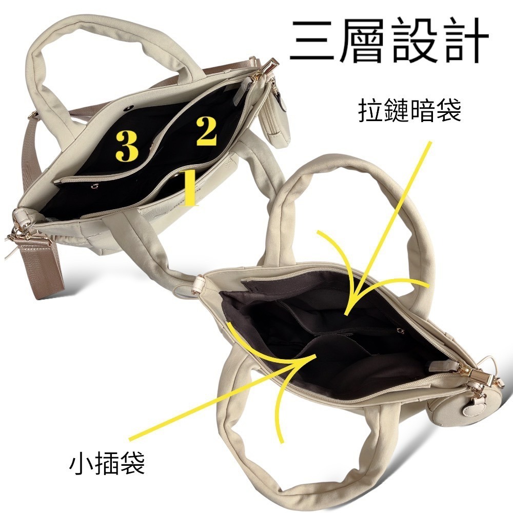 🎀SHINYTON 少女心厚磅水洗尼龍刺繡三層托特包附零錢包🎀肩背包、側背包、斜背包、手提包、三層包、-細節圖4