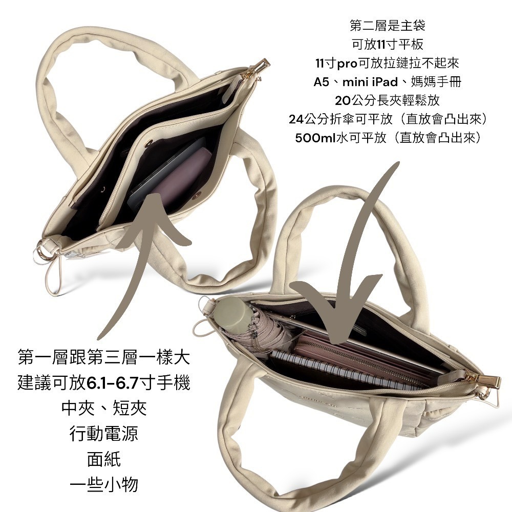 🎀SHINYTON 少女心厚磅水洗尼龍刺繡三層托特包附零錢包🎀肩背包、側背包、斜背包、手提包、三層包、-細節圖5