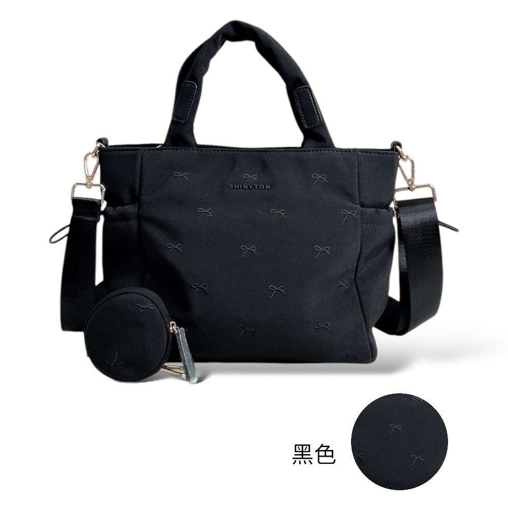 🎀SHINYTON 少女心厚磅水洗尼龍刺繡三層托特包附零錢包🎀肩背包、側背包、斜背包、手提包、三層包、-規格圖9