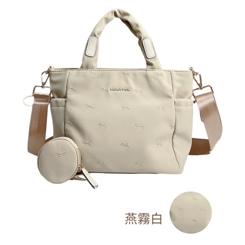 🎀SHINYTON 少女心厚磅水洗尼龍刺繡三層托特包附零錢包🎀肩背包、側背包、斜背包、手提包、三層包、-規格圖9