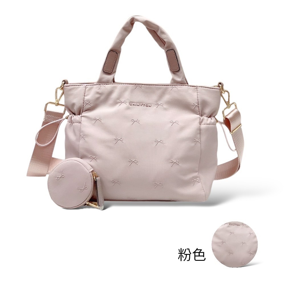 🎀SHINYTON 少女心厚磅水洗尼龍刺繡三層托特包附零錢包🎀肩背包、側背包、斜背包、手提包、三層包、-規格圖9