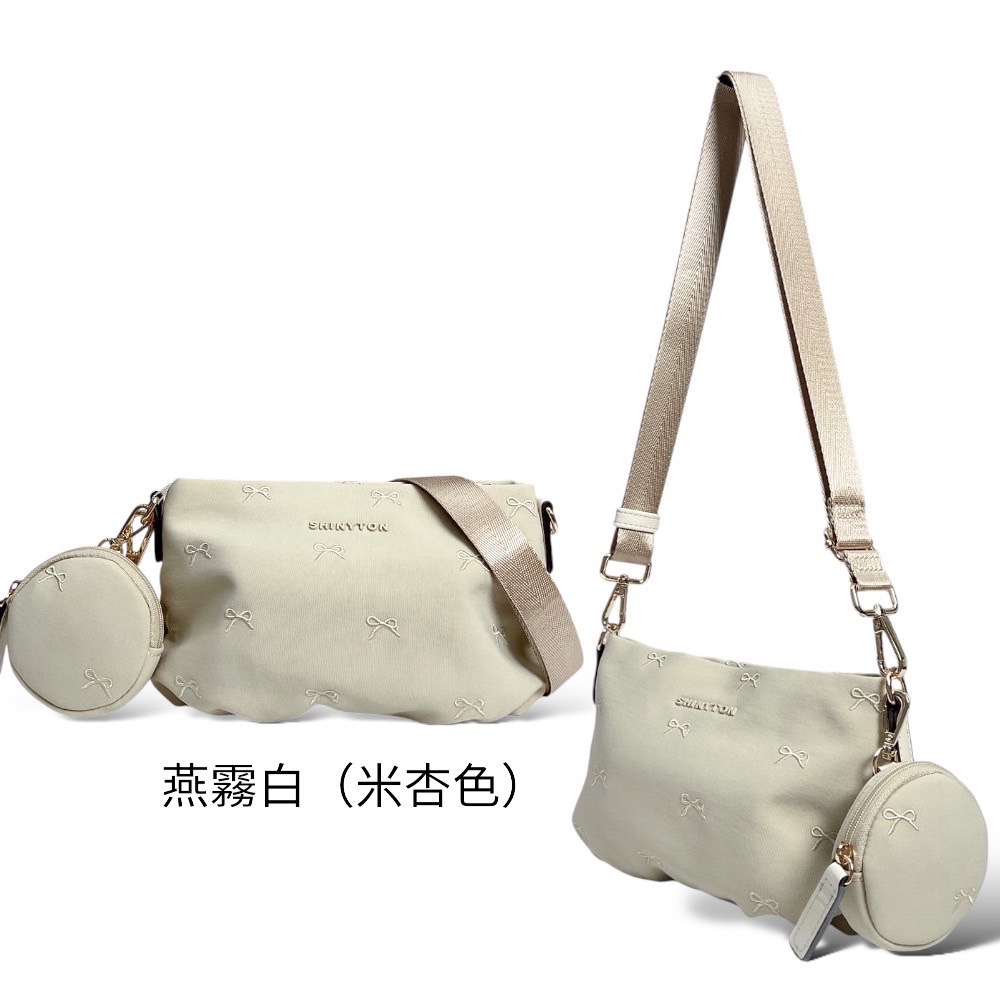 現貨（5色）🎀SHINYTON 少女心刺繡蝴蝶結厚磅水洗尼龍小元寶🎀肩背包、側背包、斜背包、化妝包、附零錢包、小包包-規格圖7