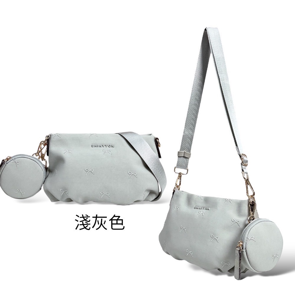 現貨（5色）🎀SHINYTON 少女心刺繡蝴蝶結厚磅水洗尼龍小元寶🎀肩背包、側背包、斜背包、化妝包、附零錢包、小包包-規格圖7