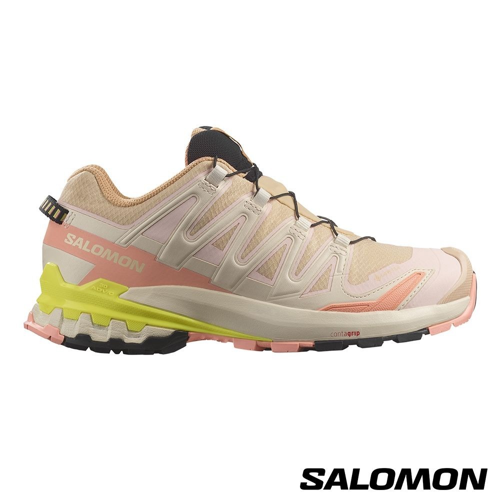 Salomon 女 XA PRO 3D V9 Goretex 健野鞋 榛果棕/英玫紅/黃 #47271000-細節圖2