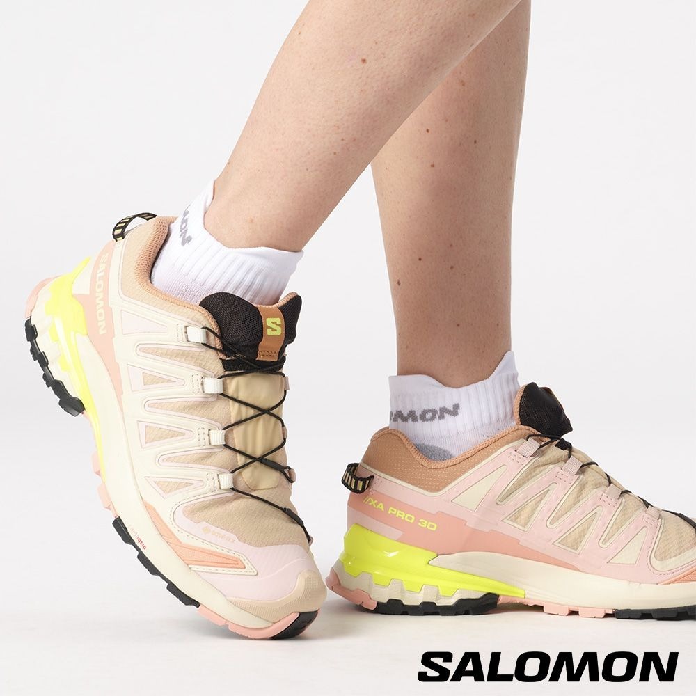 Salomon 女 XA PRO 3D V9 Goretex 健野鞋 榛果棕/英玫紅/黃 #47271000-細節圖6